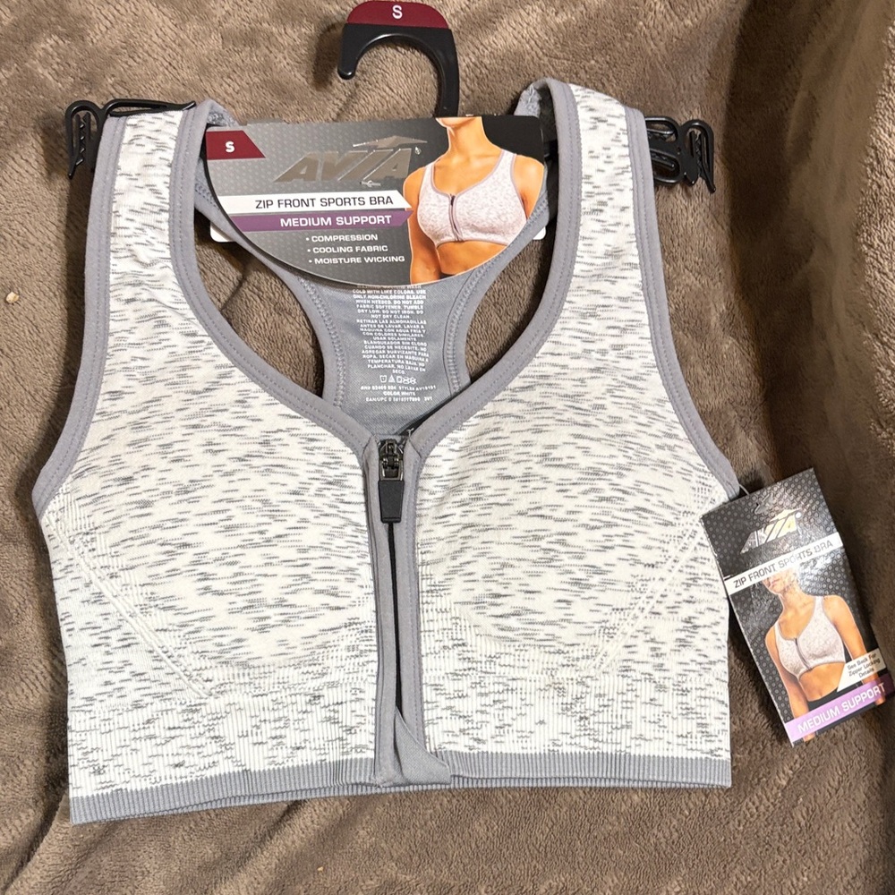 Avia Heathered Gray and White Sports Bra